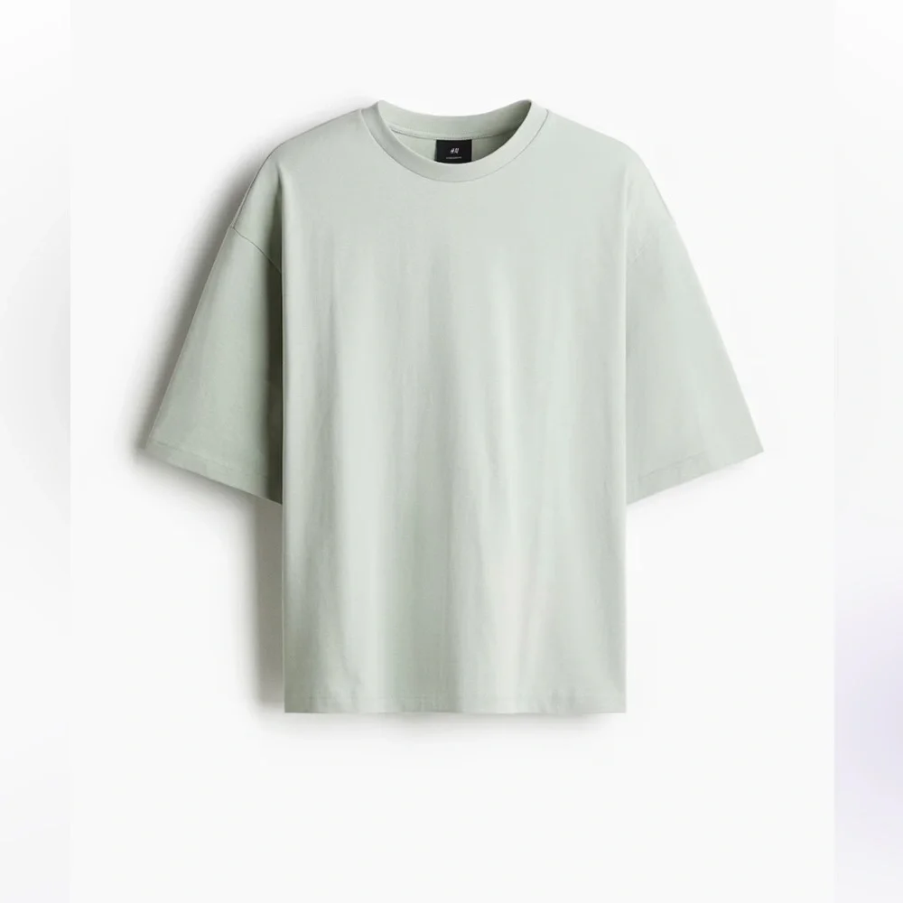 Men's Light Green T-Shirt H&M OVERSIZED-FIT T-SHIRT - Picture 5 of 8